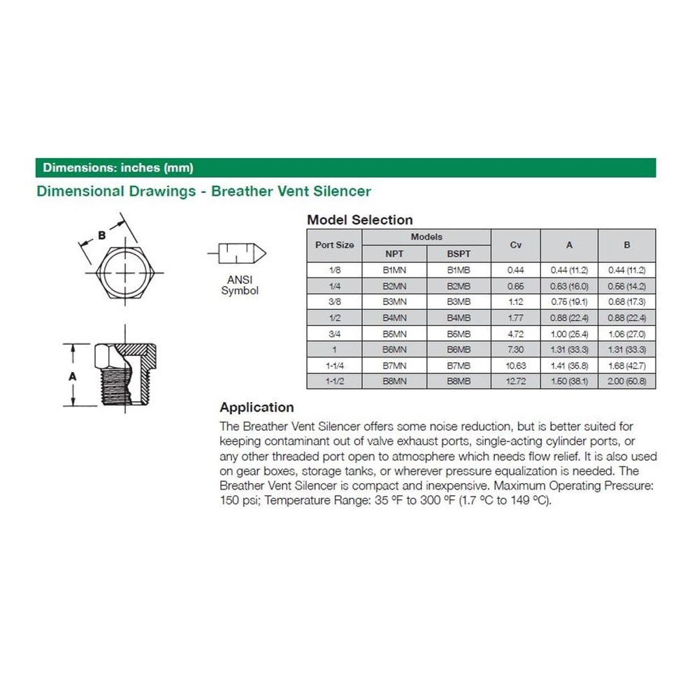 B1MB NUMATICS/AVENTICS BREATHER VENT<BR>1/8" BSPT MALE SINTERED BRONZE